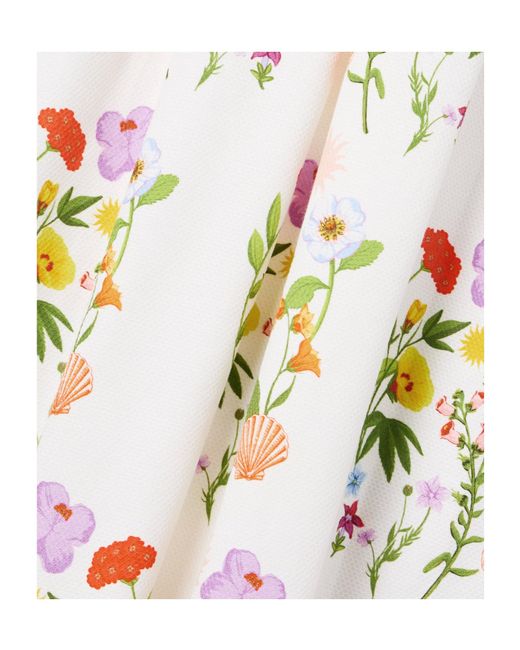 Borgo De Nor White Gracie Off-The-Shoulder Pleated Printed Cotton-Blend Piqué Dress