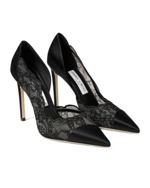 Jimmy Choo Black Brigitte 100 Lace And Satin Pumps