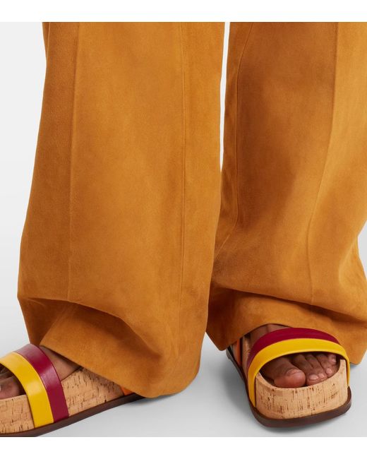 Gabriela Hearst Natural Norman Belted Suede Wide-Leg Pants