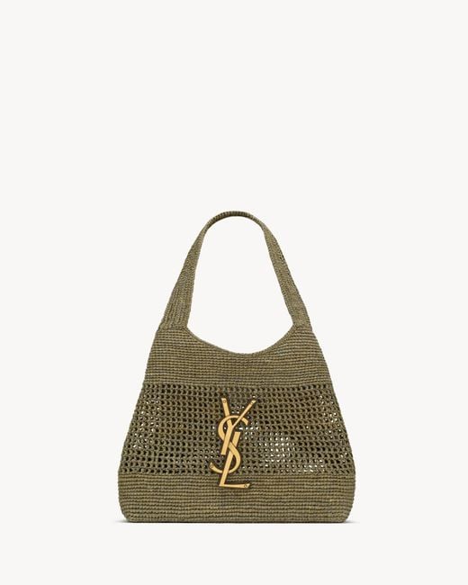 Saint Laurent Green Icare Raffia Medium Handbag