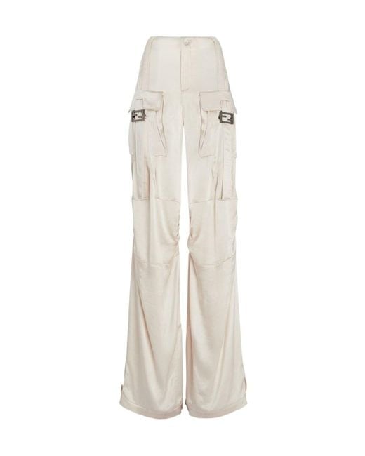 Fendi White Ff Baguette Buckle Embellished Cargo Pants