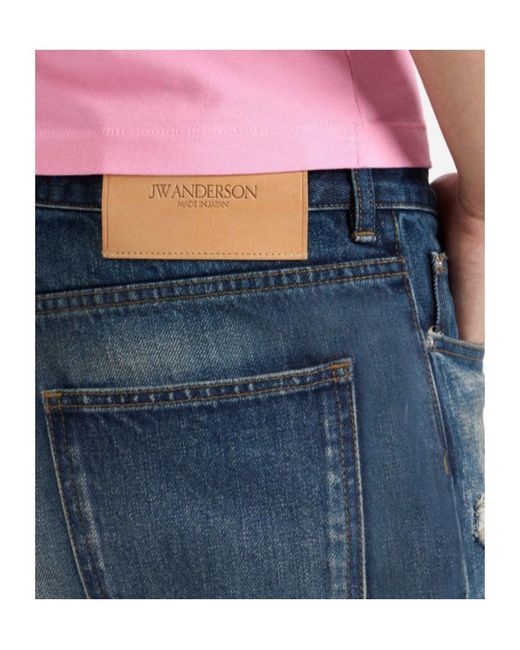 J.W. Anderson Blue Jw Anderson Distressed Mid-Waisted Straight-Leg Jeans for men