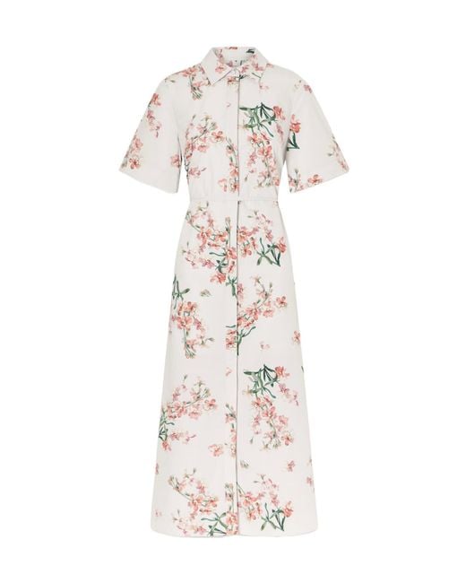 Erdem White Floral-Print Cotton-Poplin Midi Dress