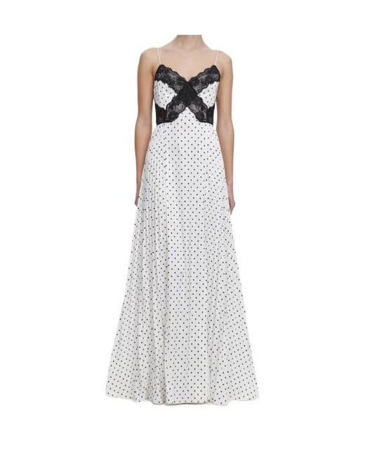 Self-Portrait White Polka-Dot Lace-Trim Dress
