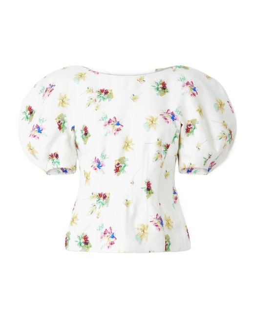 Gabriela Hearst White Ayelet Floral-Print Linen-Twill Blouse