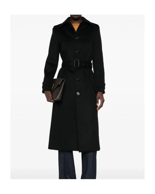 Saint Laurent Black Belted Single-Breasted Coat