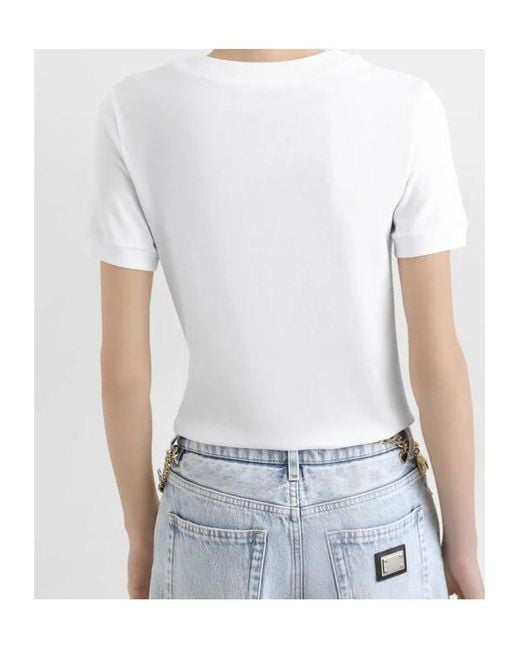 Dolce & Gabbana White Dg Logo Plaque Crewneck T-Shirt