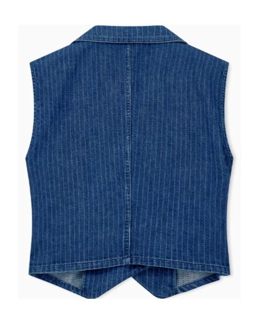 Emporio Armani Blue Pinstriped Wrap Denim Vest