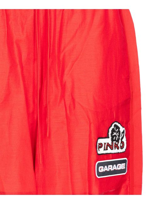 Pinko Red Logo Patch Wide Leg Bermuda Shorts