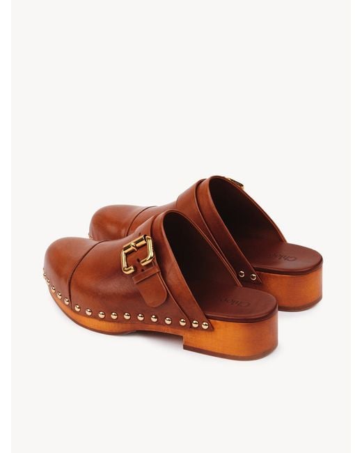 Chloé Jeannette Brown Leather Clogs