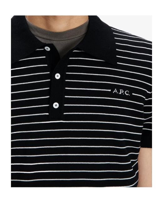 A.P.C. Black Fitted Striped Polo for men
