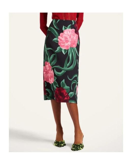 LaDoubleJ Green La Doublej Peony Print Pencil Skirt