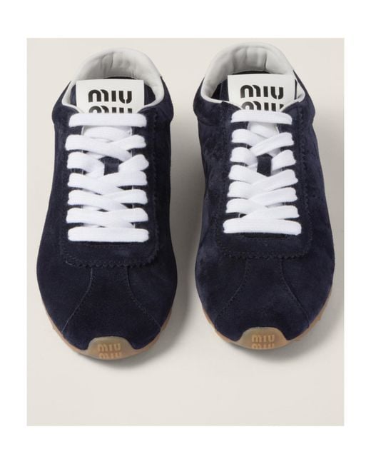 Miu Miu Blue Plume Suede Sneakers
