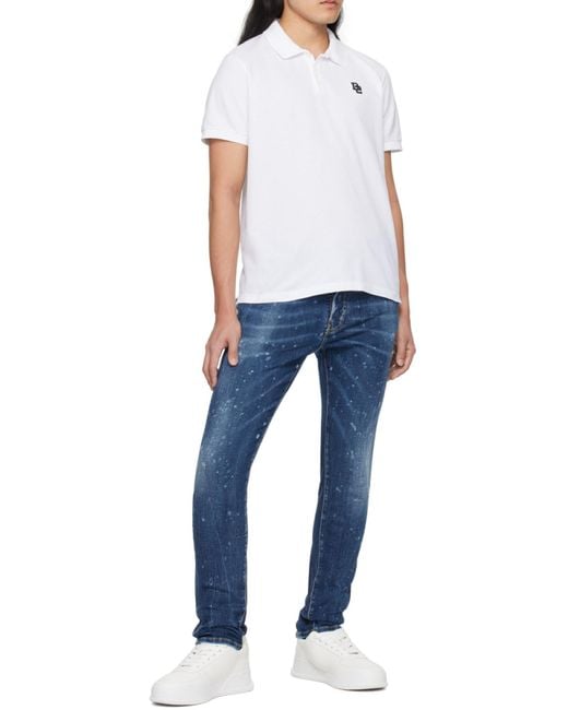 DSquared² Blue Sprayed Effect Straight-Leg Distressed Jeans for men