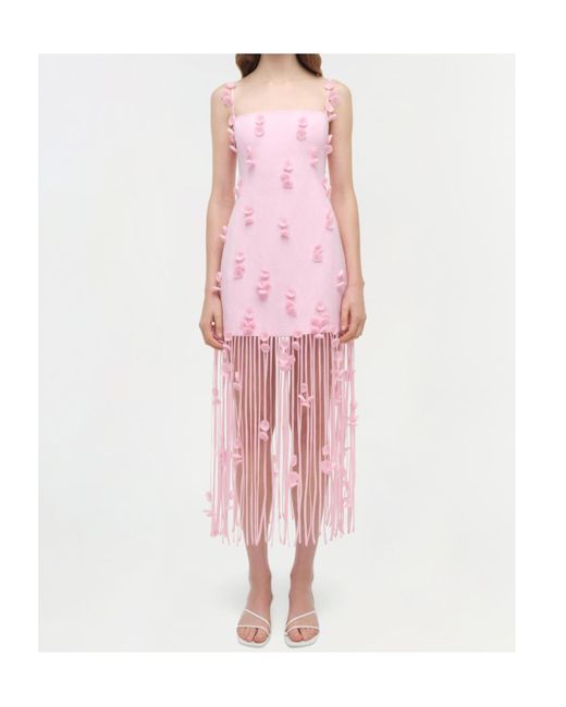 Jonathan Simkhai Pink Juliana Floral Fringed Midi Dress