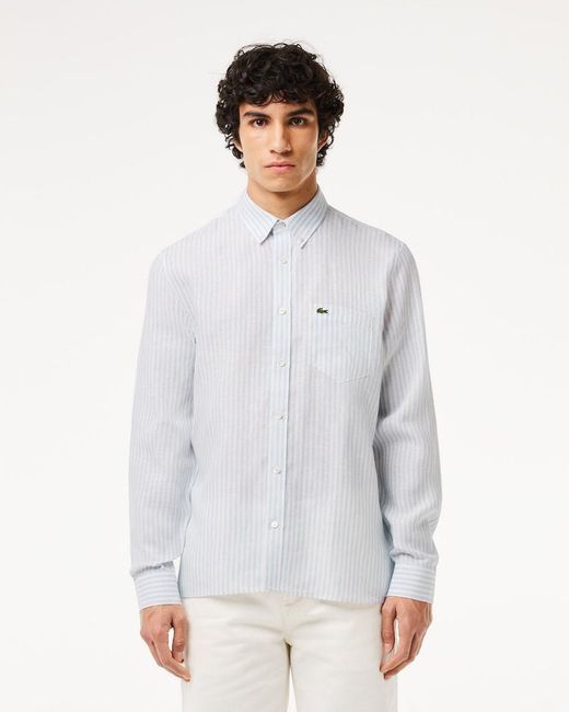 Lacoste White Regular Fit Striped Shirt for men
