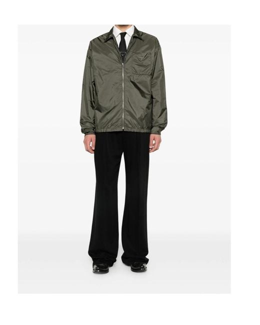 Prada Green Triangle-Logo Zipped Shirt for men