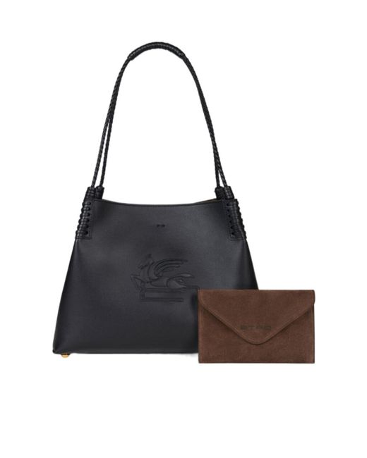 Etro Black Libra Pegaso Patch Small Tote Bag