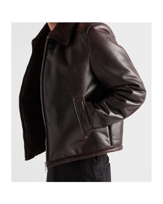 Prada Black Leather And Shearling Jacket for men