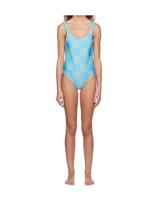 Stine Goya Blue Check Pattern One Piece Swimsuit