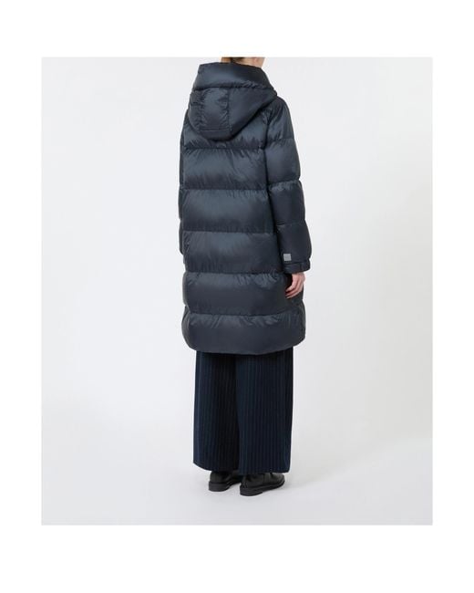 Max Mara Blue Long-Sleeved Hooded Down Jacket