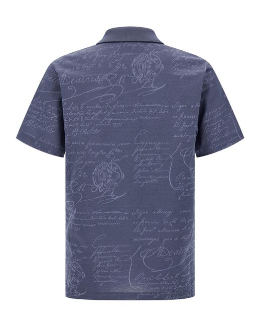 Berluti Blue Lapel Short-Sleeved Polo Shirt for men