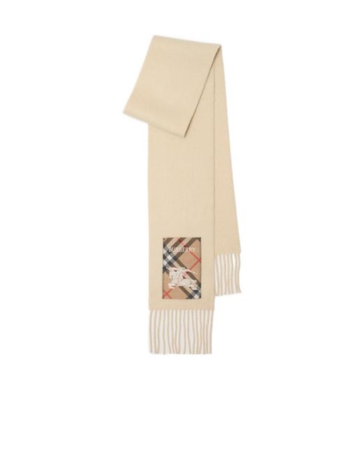 Burberry Natural Check Label Fringed-Edge Scarf