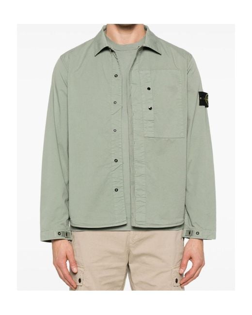 Stone Island Green Compass Patch Long-Sleeved Overshirt for men