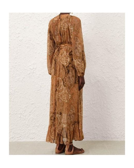 Zimmermann Brown Carousel Paisley-Print Tassel-Detail Maxi Dress