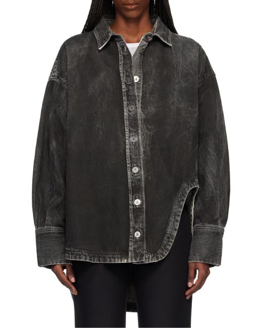 The Attico Gray The Logo Embroidered Denim Shirt