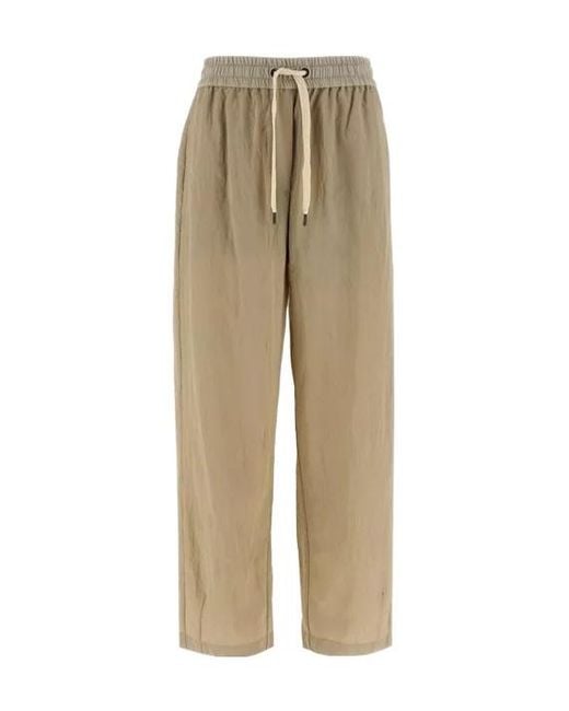 Brunello Cucinelli Natural Straight-Leg Drawstring Trousers