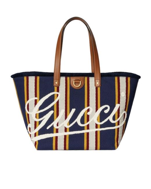 Gucci Blue Embroidered Medium Canvas Tote Bag for men