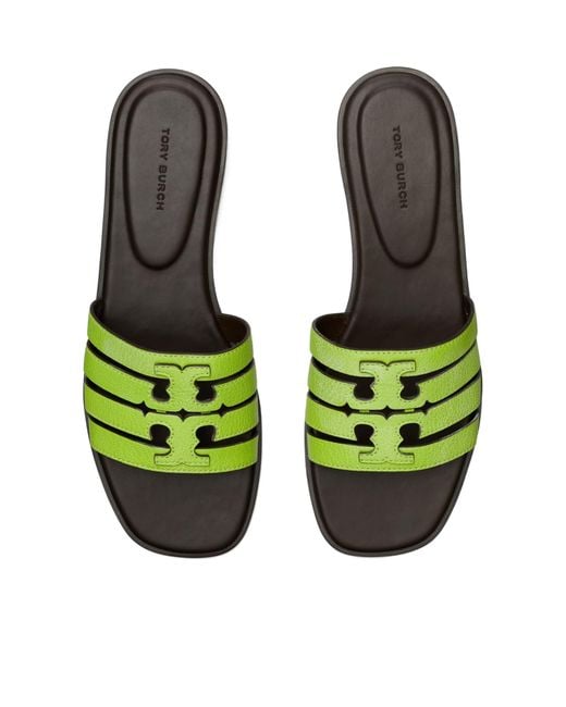 Tory Burch Green Striped Slides