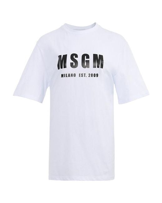 MSGM White Printed Short-Sleeved T-Shirt
