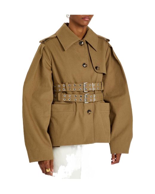 Ganni Green Belted Canvas Trench Jacket