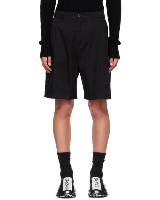 Dolce & Gabbana Black Brand Plate Stretch Cargo Shorts for men
