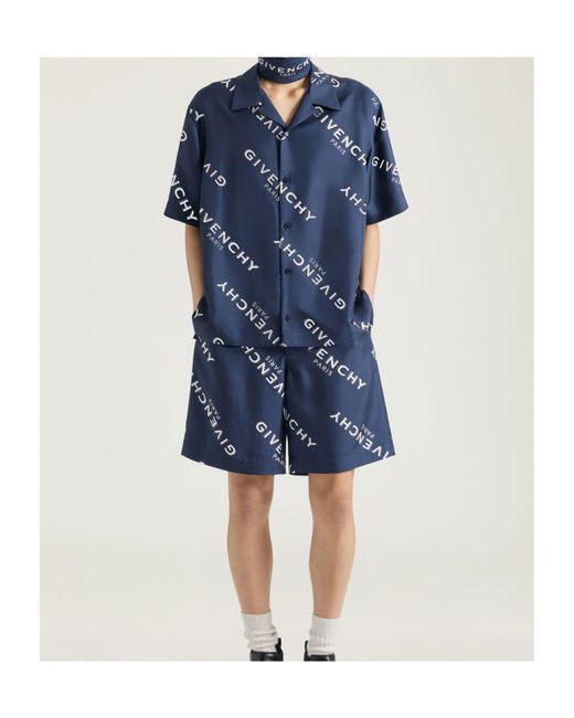 Givenchy Blue Logo Shadow Printed Bermuda Shorts for men