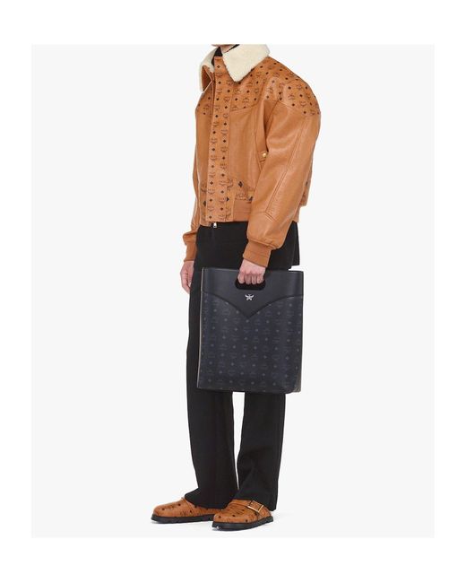 MCM Black Logo Printed Shopper Bag for men