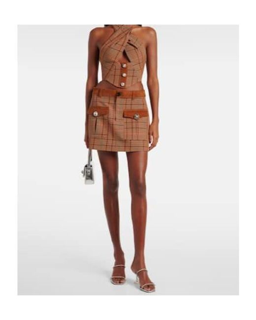 Area Brown Checked Halterneck Wool-Blend Top