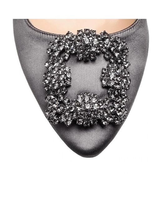 Manolo Blahnik Gray Hangisi 70 Gem Clasp High Heels