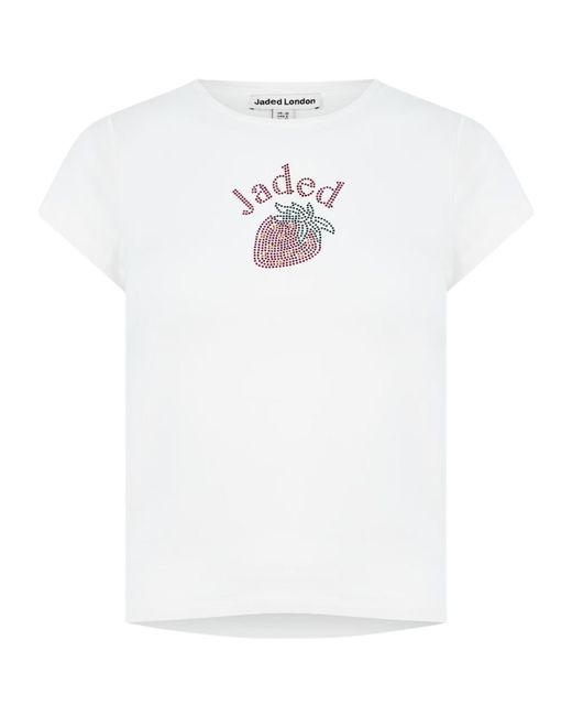 Jaded London White Crystal Embellished Crew Neck T-Shirt