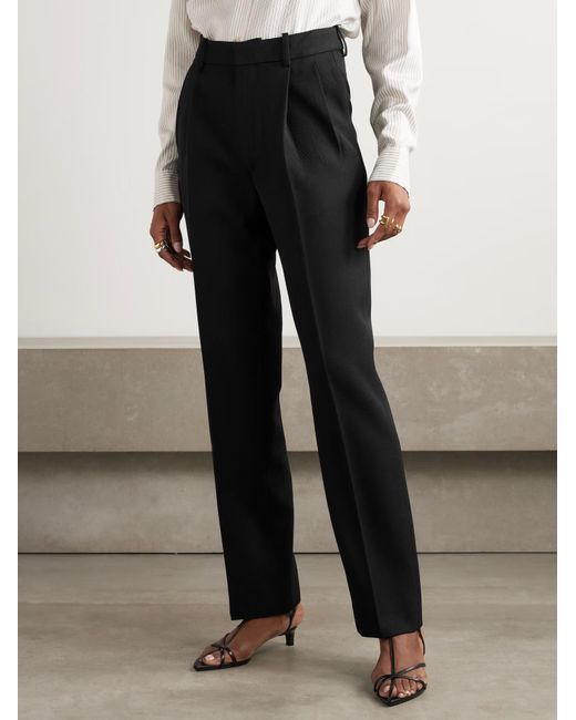 Victoria Beckham Black Wool Pleated Casual Pants