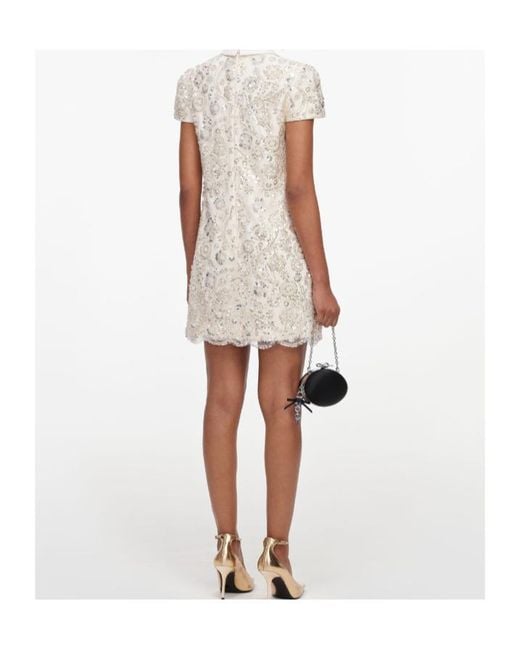 Self-Portrait Natural Cream Sequin Embellished Mini Dress
