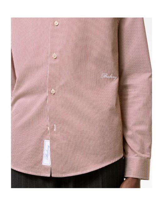 Burberry Pink Slim Fit Striped Cotton Shirt for men