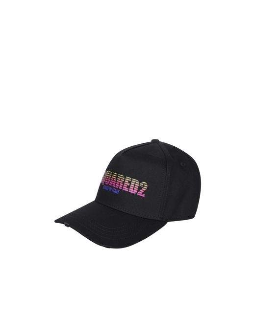 DSquared² Black Logo-Printed Curved Peak Distressed Baseball Cap for men