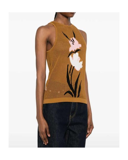 Marni Natural Floral-Intarsia Sleeveless Top