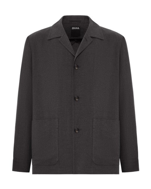 Zegna Black Linen Patch-Pocket Jacket for men