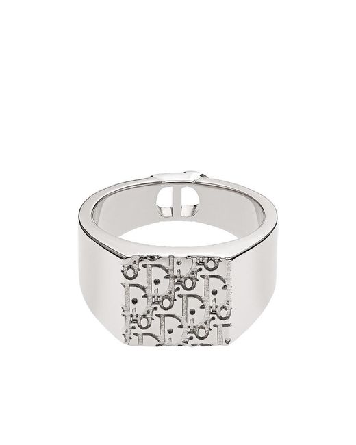 Dior White Oblique Signet Ring for men