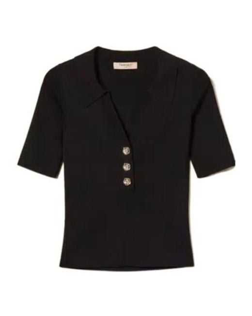 Twinset Black Button Embellished Polo Shirt