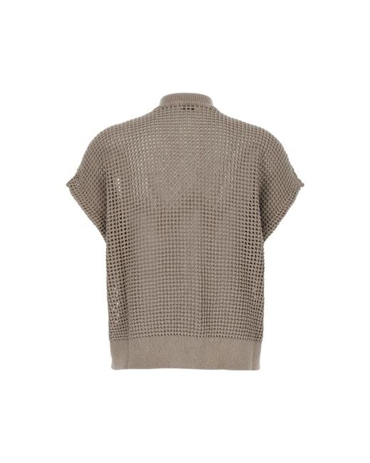 Brunello Cucinelli Gray Cardigan With Front Closure And Pockets